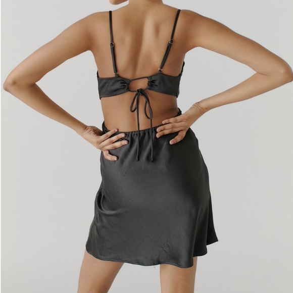 Kiss the Sky Black Cutout Satin Slip Dress - Picture 2 of 5
